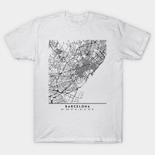 BARCELONA SPAIN BLACK CITY STREET MAP ART T-Shirt